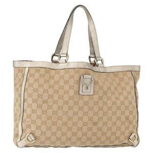 GUCCI GG Canvas Abbey Tote Bag Beige Gold